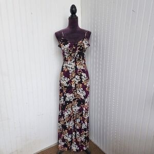 Express Dress Womens Purple White Floral Spaghetti Strap Smocked Maxi Summer XS